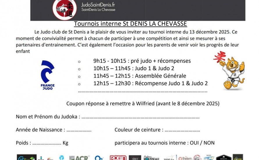 Tournoi interne au club, suivie de l'assemblé générale le Samedi 13 décembre 2025